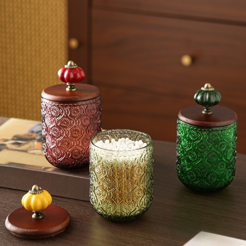 Retro glass cotton swab storag - Candle Making Jars With Lids ulasan dan harga